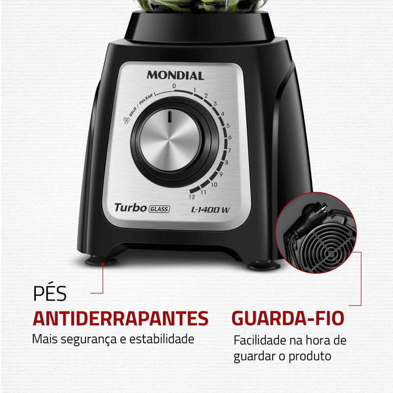 Liquidificador Mondial Turbo Glass L-1400-GI