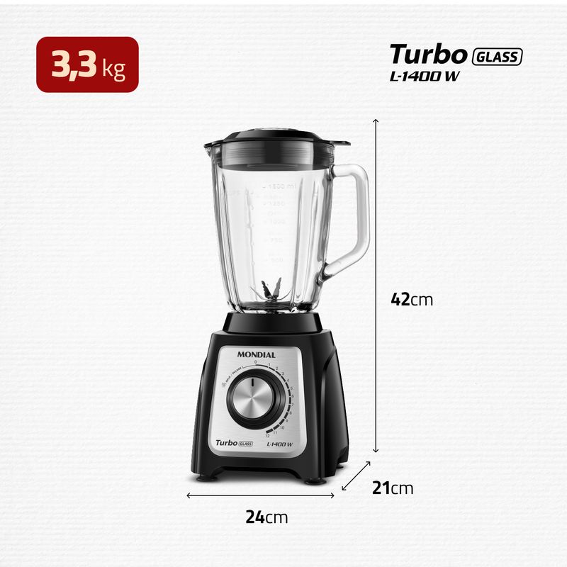 Liquidificador Mondial Turbo Glass L-1400-GI