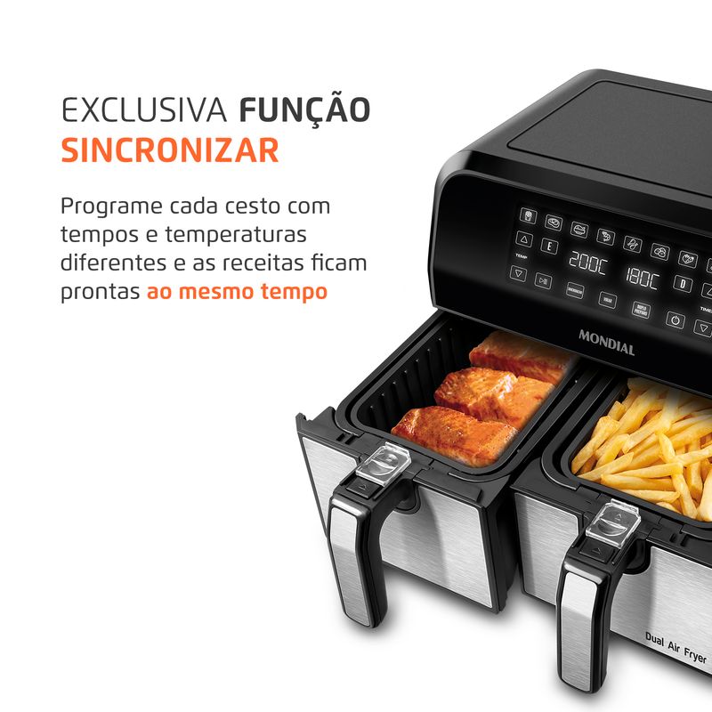 Fritadeira Air Fryer Dual Duplo Cesto 8L Mondial AFD-01-BI