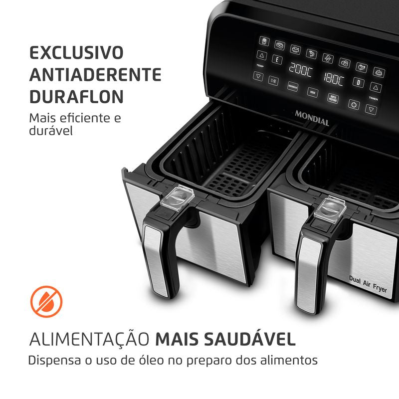 Fritadeira Air Fryer Dual Duplo Cesto 8L Mondial AFD-01-BI