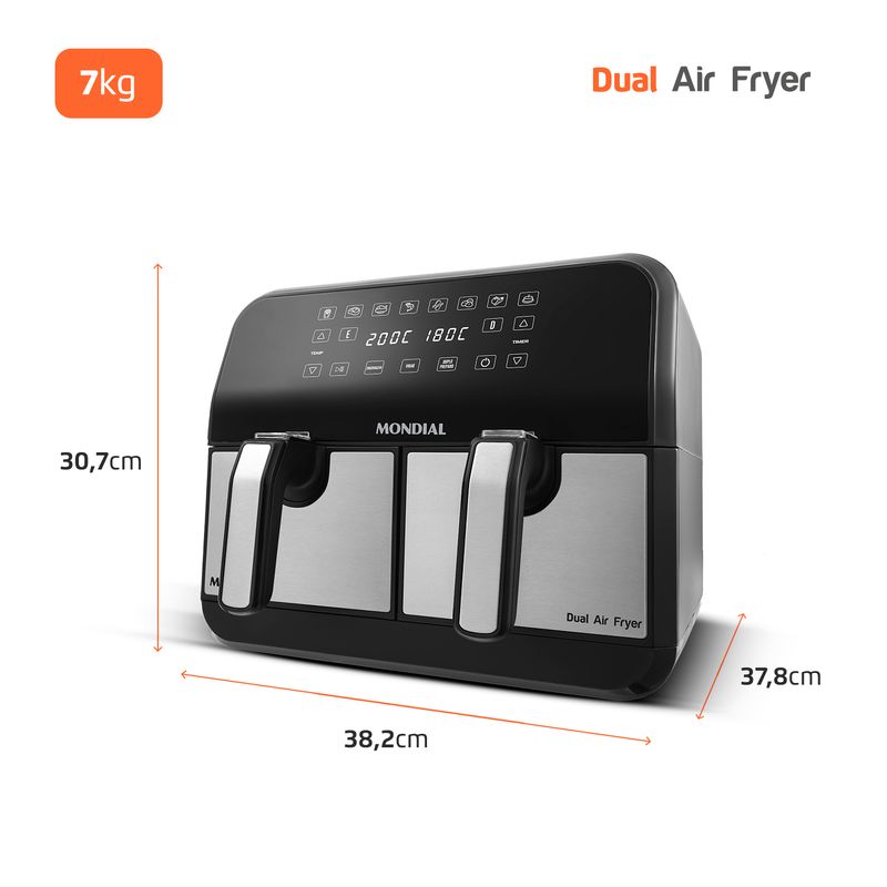 Fritadeira Air Fryer Dual Duplo Cesto 8L Mondial AFD-01-BI