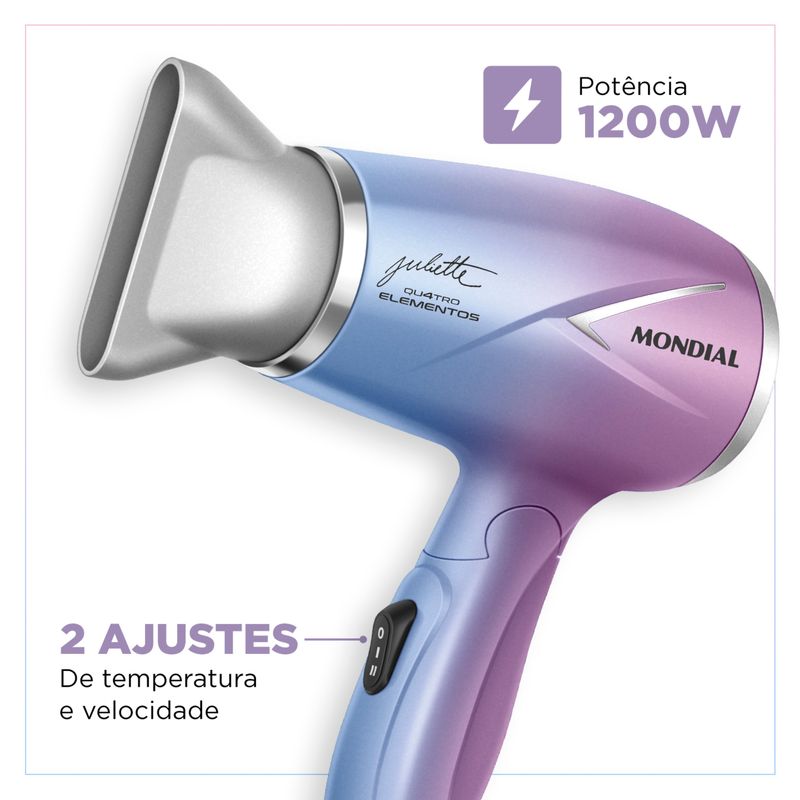 Secador de Cabelo Travel Qu4tro Elementos By Juliette Mondial SCT-JU-03